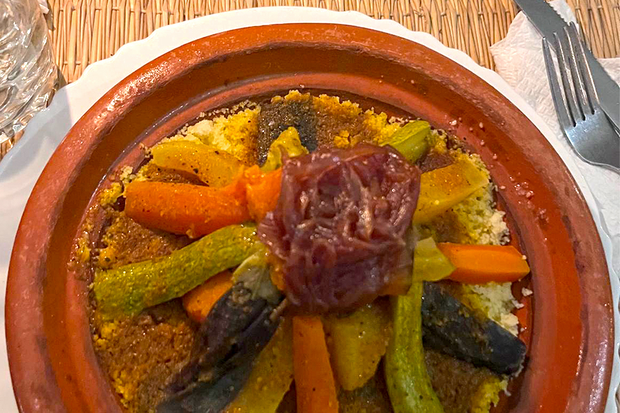 Delicious meal in tourist retreat in the Agafay Desert, Morrocco