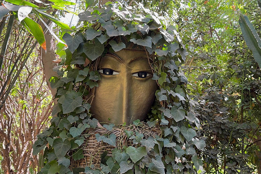 Golden face in anima garden in Marrakesh, Morocco