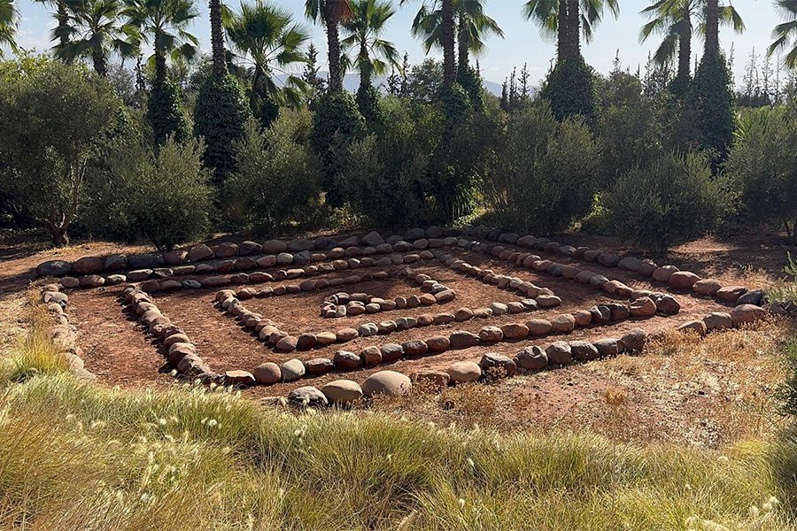 Stone square in anima garden in Marrakesh, Morocco