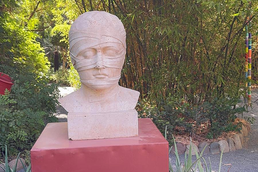 Bust of The Mummy in anima garden in Marrakesh, Morocco