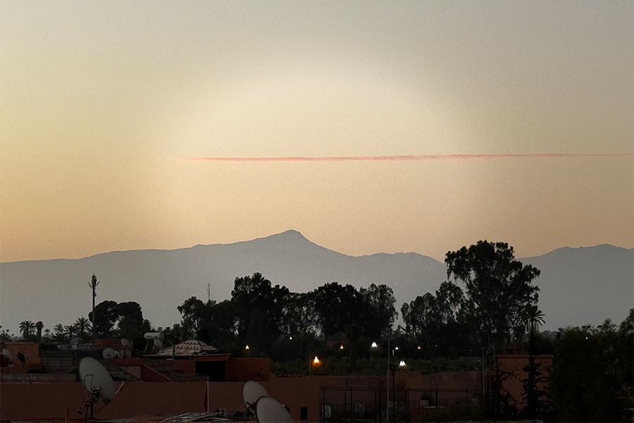 View on the Atlas mountains from the roof terrace of the Dar Mawati