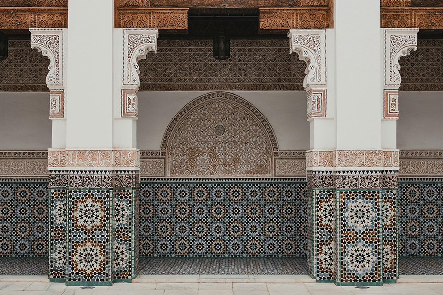 Walkway at Ben Youssef Madrasa in Marrakesh, Morocco