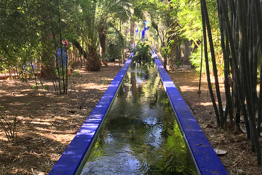 Water canal in Majorelle Garden in Marrakesh, Morocco