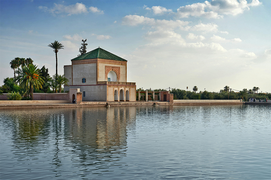 Historical pavilion in Menara Gardens in Marrakesh, Morocco