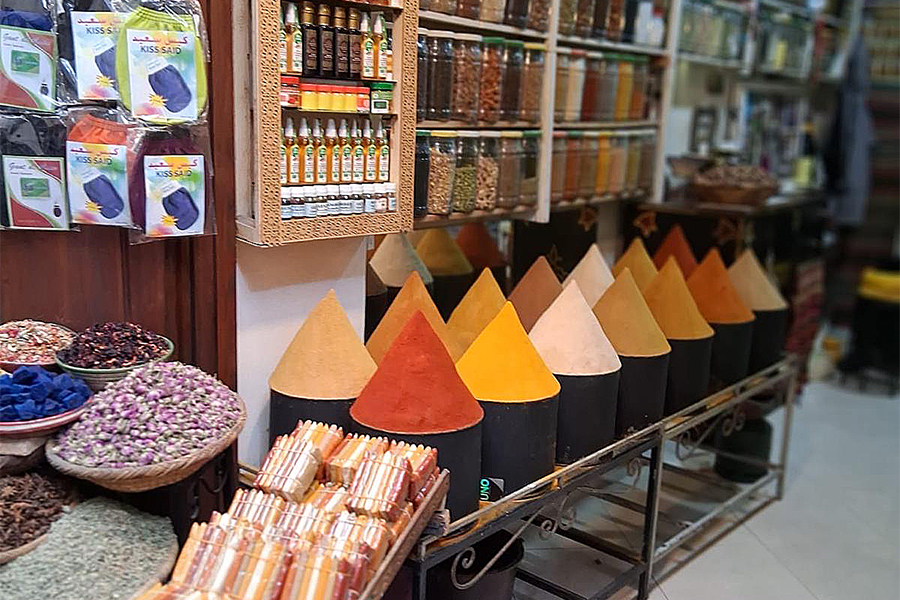 Spices in a shop at Souk in Marrakesh, Morocco