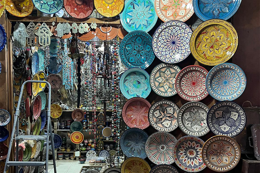 Traditional craftsmanship for sale in souk in Marrakesh, Morocco