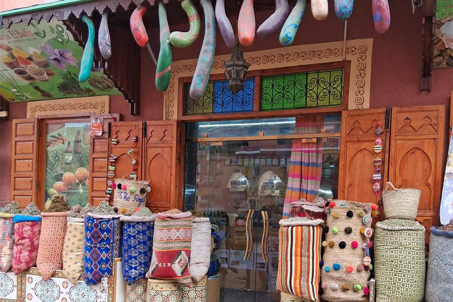 Traditional craftsmanship for sale in souk in Marrakesh, Morocco
